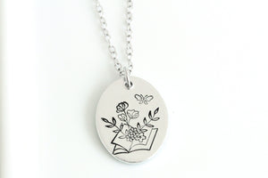 Floral Book Lover Necklace