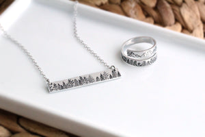 Forest Bar Necklace and Wrap Ring Set
