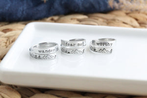 Forest Mountain Wrap Ring With Text