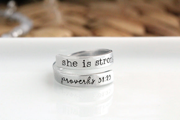 She Is Strong Proverbs 31:25 Wrap Ring